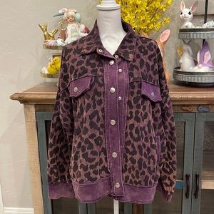 NWOT White Burch plum leopard print washed corduroy jacket 1X